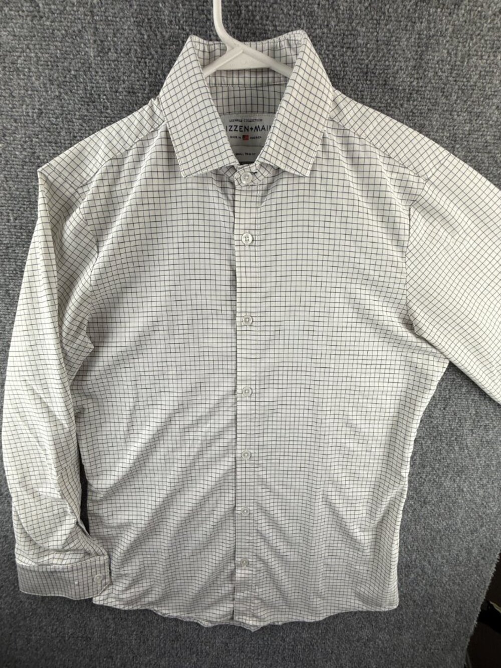 Mizzen Main Leeward Small Trim Fit Blue White Check Long Sleeve Stretch USA Men